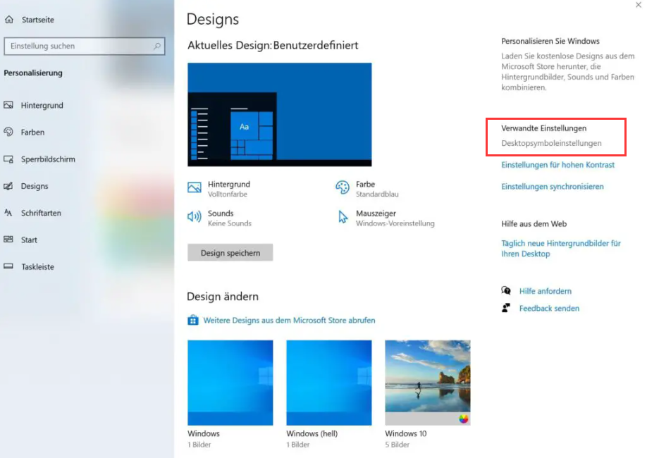 Klicken Sie auf Verwandte Einstellungen