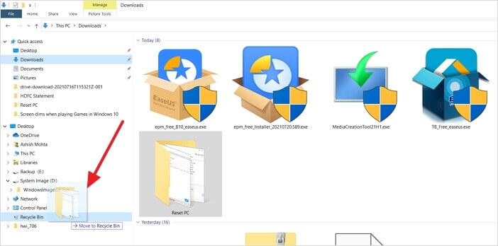 Dateien in den Papierkorb verschieben