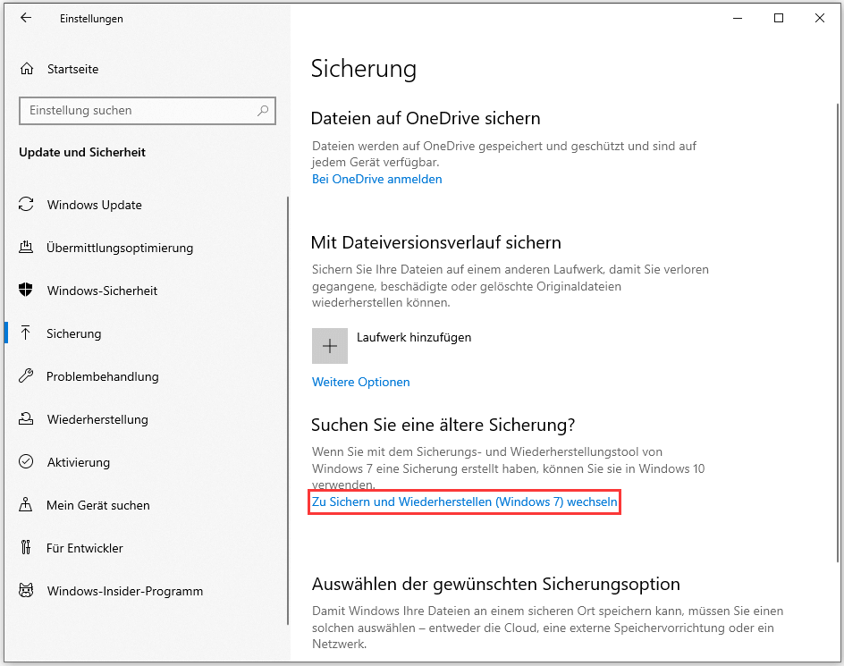 Gehe zu Sicherung und Wiederherstellung
