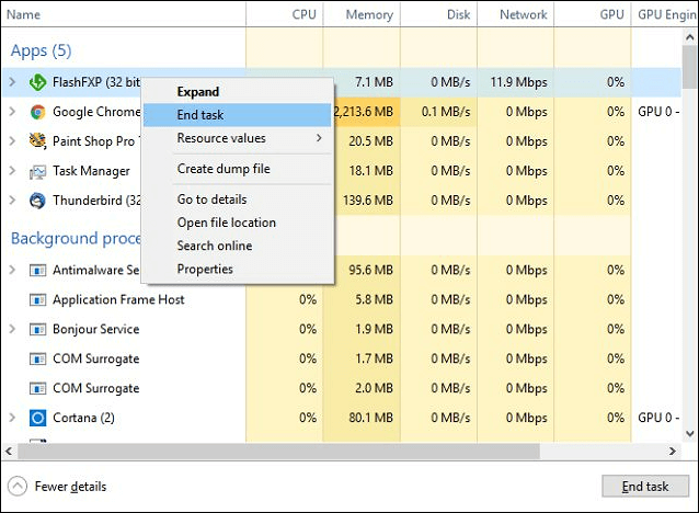 Zusätzliche Aufgabe beenden