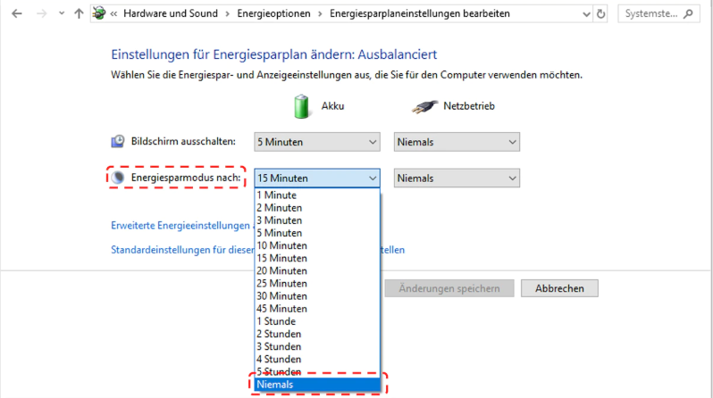 Ruhemodus unter Windows deaktivieren