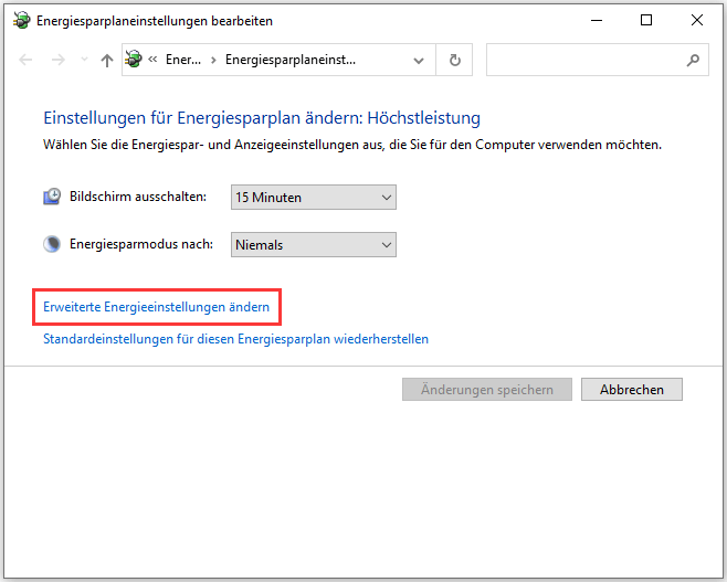 Erweiterte Energiesparplan ändern