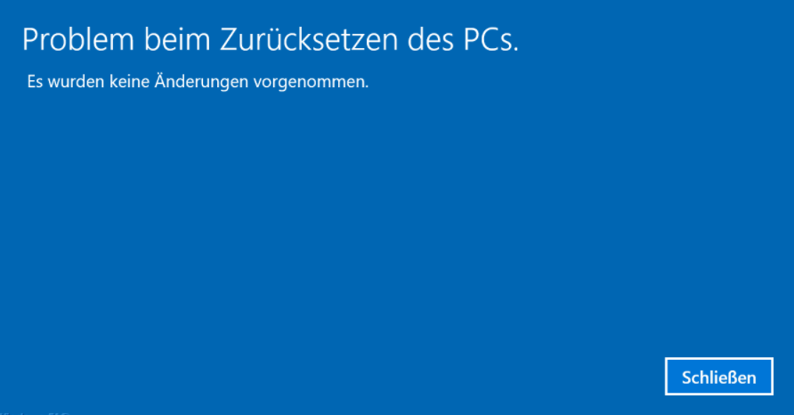 Problem beim Zurücksetzen des PCs