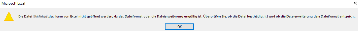 Excel Dateiformat oder Dateierweiterung ungültig