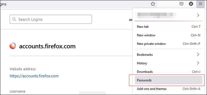 Auf Passwörter klicken