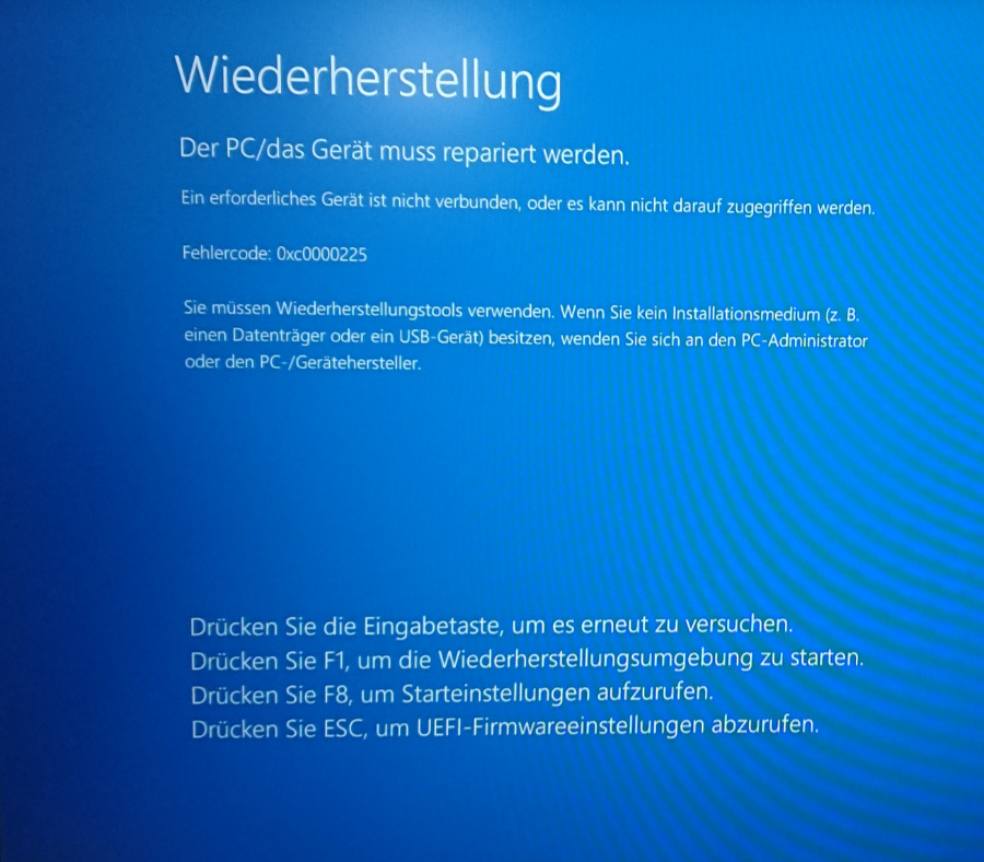 Fehlercode 0xc0000225