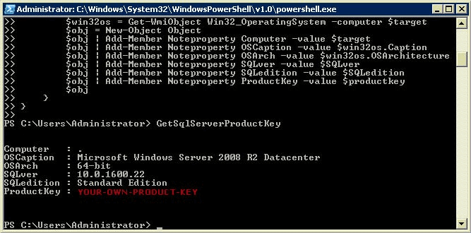 Benutzen Sie Powershell, um den SQL Server-Produktschlüssel zu finden