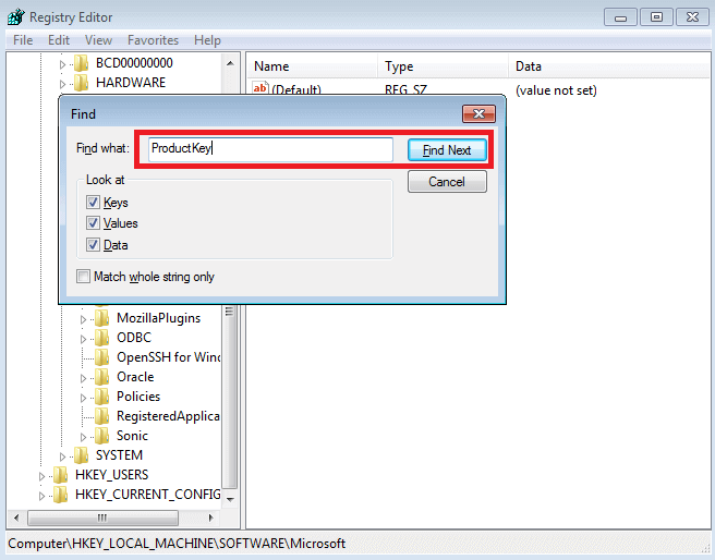 ProductKey weitersuchen