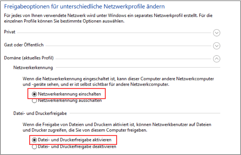 Netzwerkerkennung einschalten