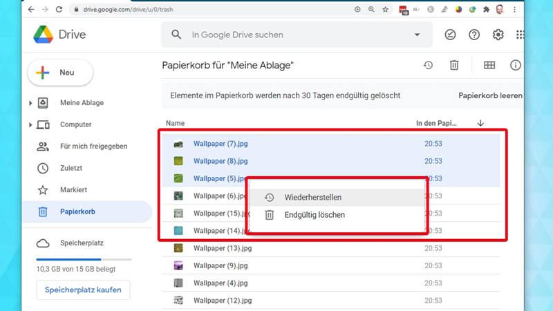 Google Drive Papierkorb wiederherstellen