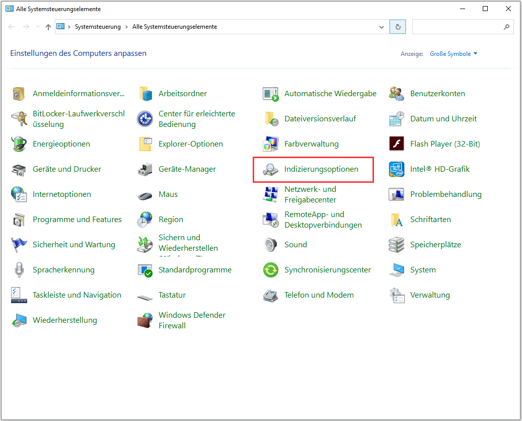 Indizierungsoptionen