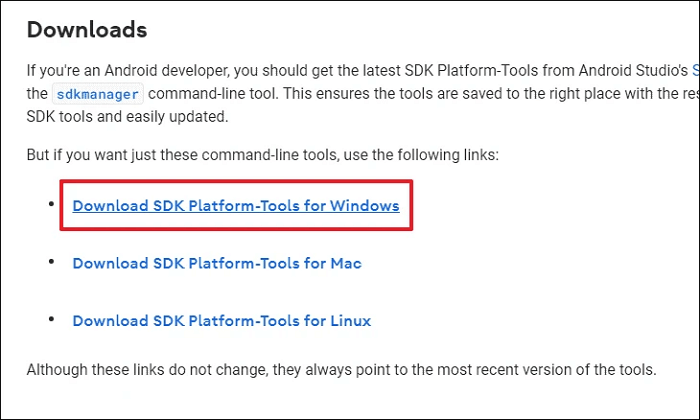 SDK-Plattform-Tools für Windows herunterladen