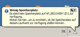 Fehlermeldung Es steht kein Speicherplatz auf Recovery (D:) zur verfügung
