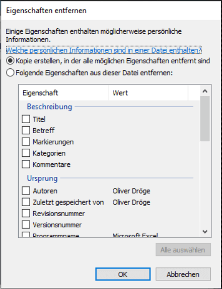 Kopie erstellen, wobei alle möglichen Eigenschaften entfernt werden