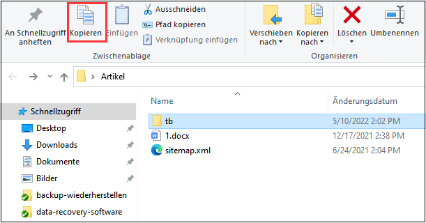 Die Kopieren- und die Einfügen-Funktion im Windows-Explorer benutzen