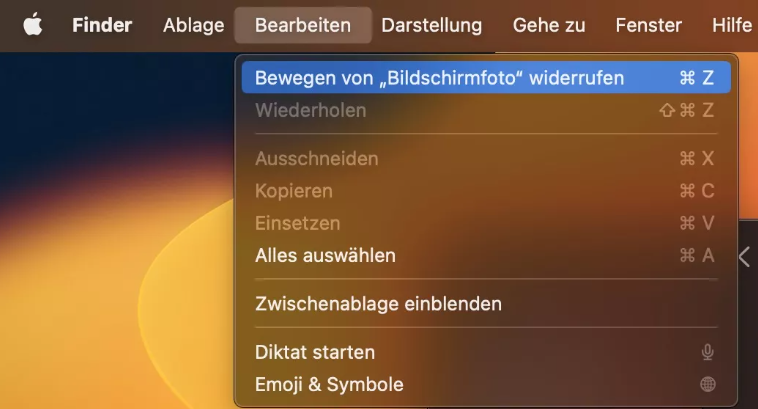 Rückgängig-Option zur Wiederherstellung von Dateien