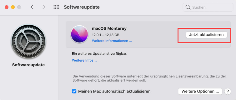 Tippen Sie auf Jetzt aktualisieren