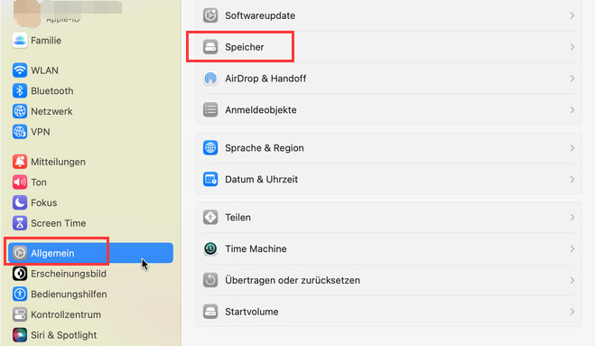 Öffnen Sie den Abschnitt „Speicher“ in macOS