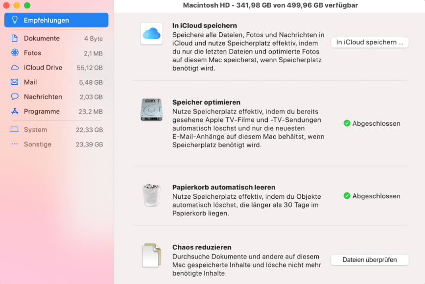 Empfehlungen zur Speicheroptimierung