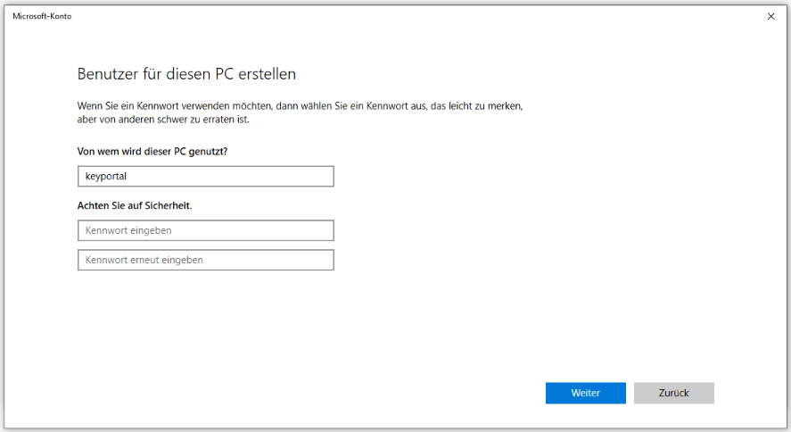 Erstellen Sie ein lokales Konto