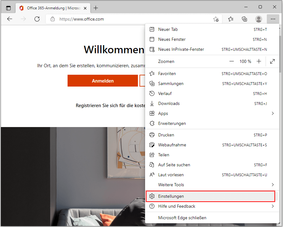 Microsoft Edge Einstellungen öffnen