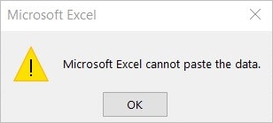 Fehler-Microsoft Excel kann die Daten nicht einfügen 