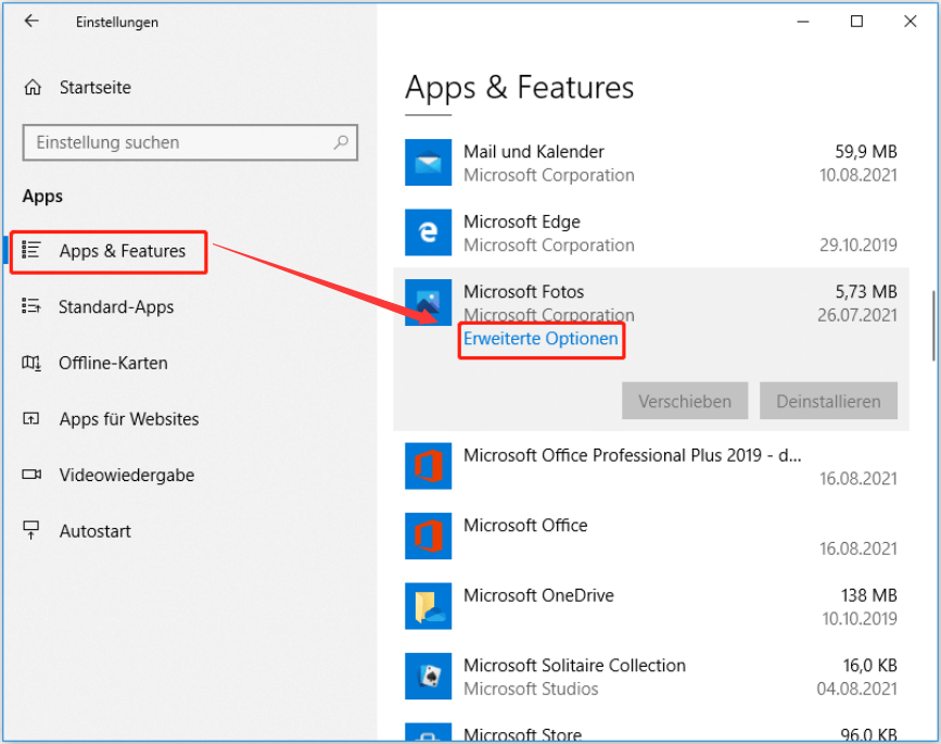 Microsoft Fotos zurücksetzen - Schritt 1