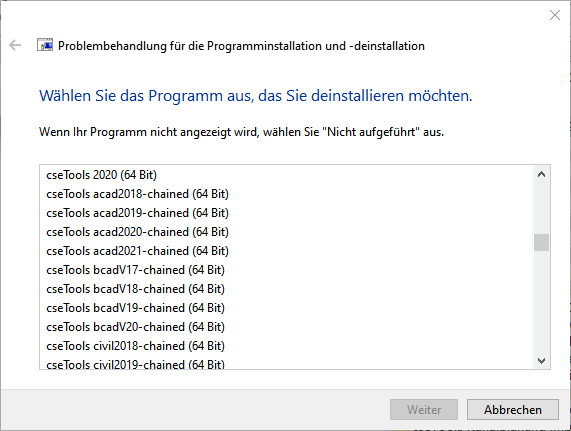 Programme deinstallieren mit microsoft Problembehandlung