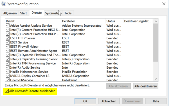 Sauberes Booten des Systems, msconfig ausfuehren -2