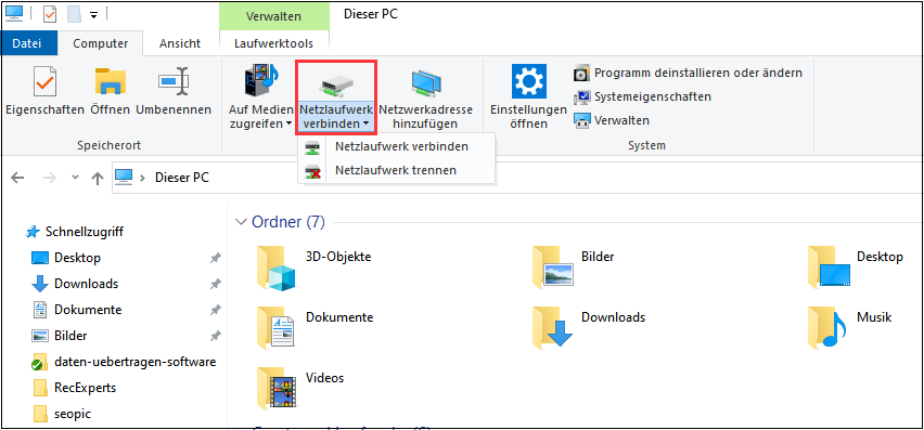 Netzlaufwerk verbinden - Schritt 1