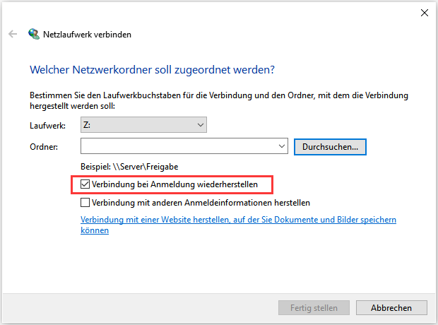 Netzlaufwerk verbinden - Schritt 5