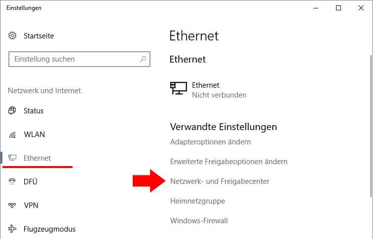 Netzwerk und Freigabecenter