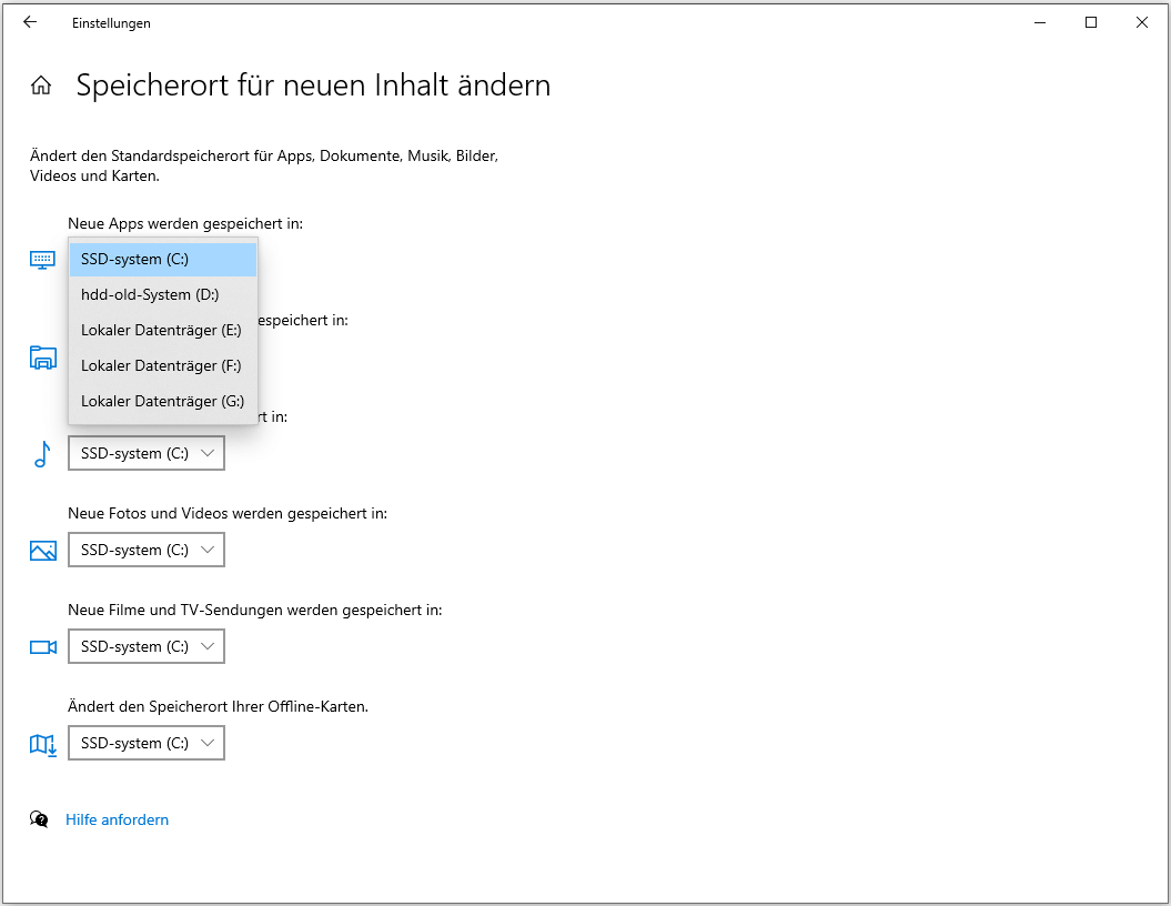 Neuen Speicherort auswählen