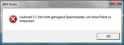Auf Laufwerk c ist nicht genug Platz, um dieses Paket zu entpacken