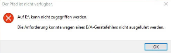 USB enthält E/A-Gerätefehler, Speicherort nicht verfügbar.
