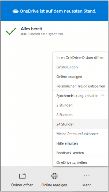 OneDrive Synchronisierung anhalten