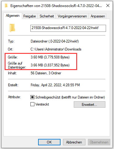 Ordnergröße in den Eigenschaften anzeigen