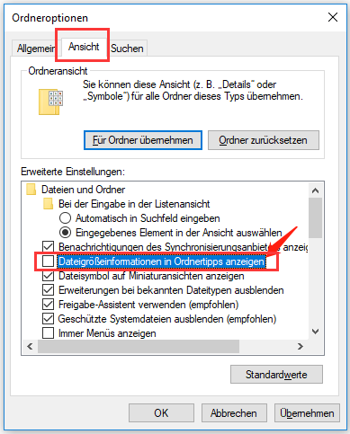 Ordnergröße in Windows Explorer anzeigen