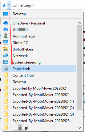 Papierkorb im Dateiexplorer finden