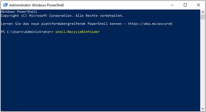 Öffnen Sie den Papierkorb in der Powershell