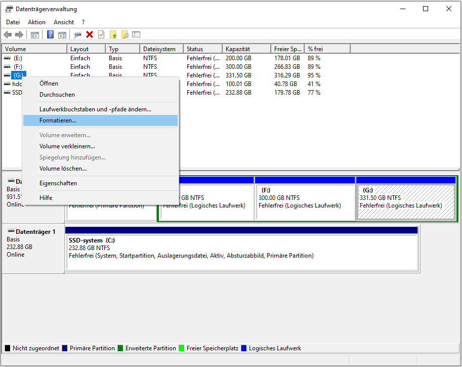 Die Partition zur Formatierung auswählen