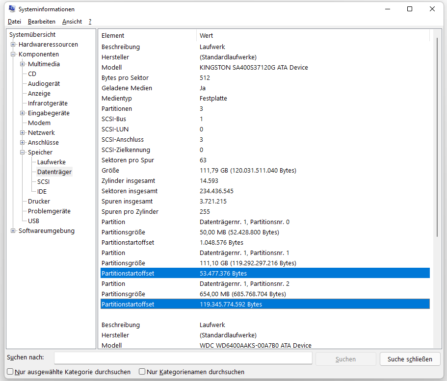 Partitions Offset-Value anzeigen