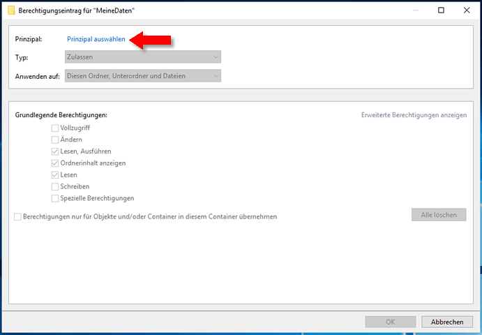 Prinzipal auswählen