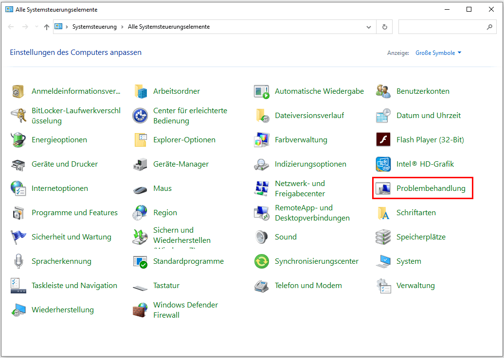 Problembehandlung öffnen