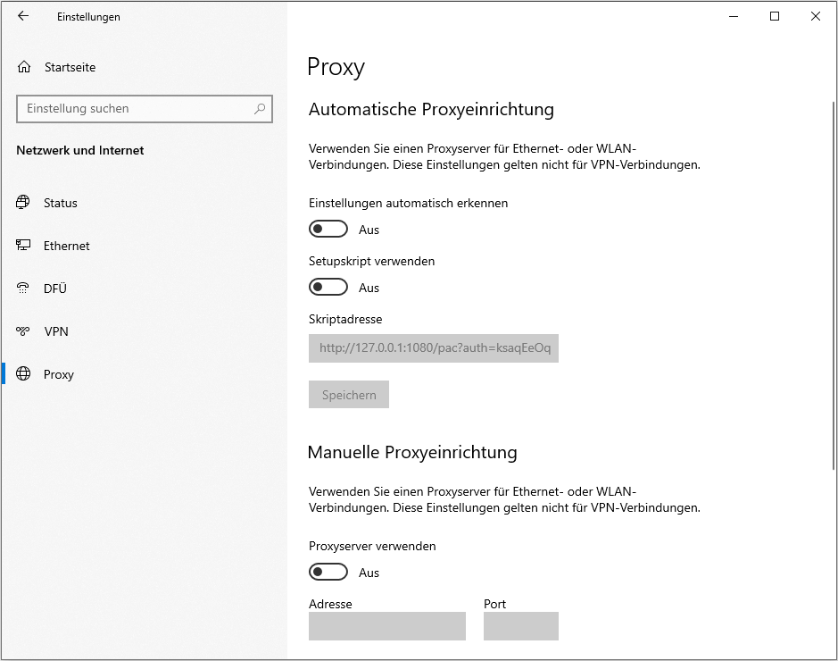 Proxy Einstellungen deaktivieren