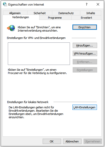 Den Proxy Server deaktivieren oder aktivieren - Schritt 2