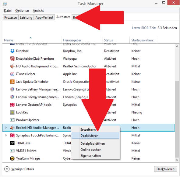 Realtek HD Audio Manager deaktivieren