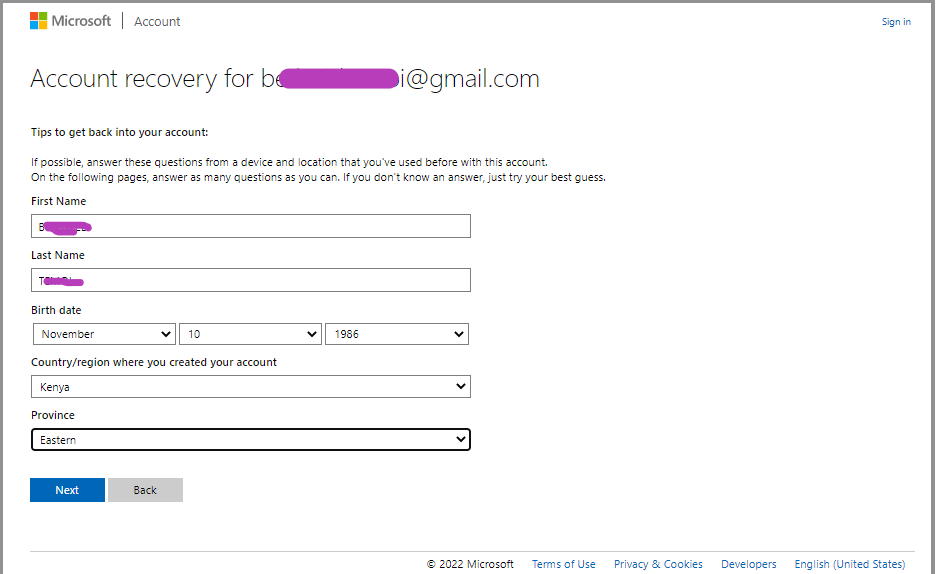 Informationen zur Kontowiederherstellung