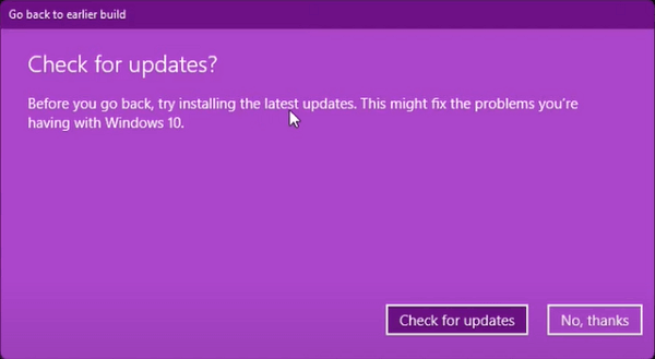 Bei der Aufforderung, nach Updates zu suchen, anstatt ein Zurückstellen durchzuführen