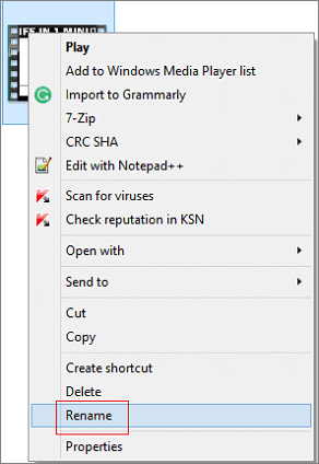 digitale Videos reparieren und auf Umbenennen klicken